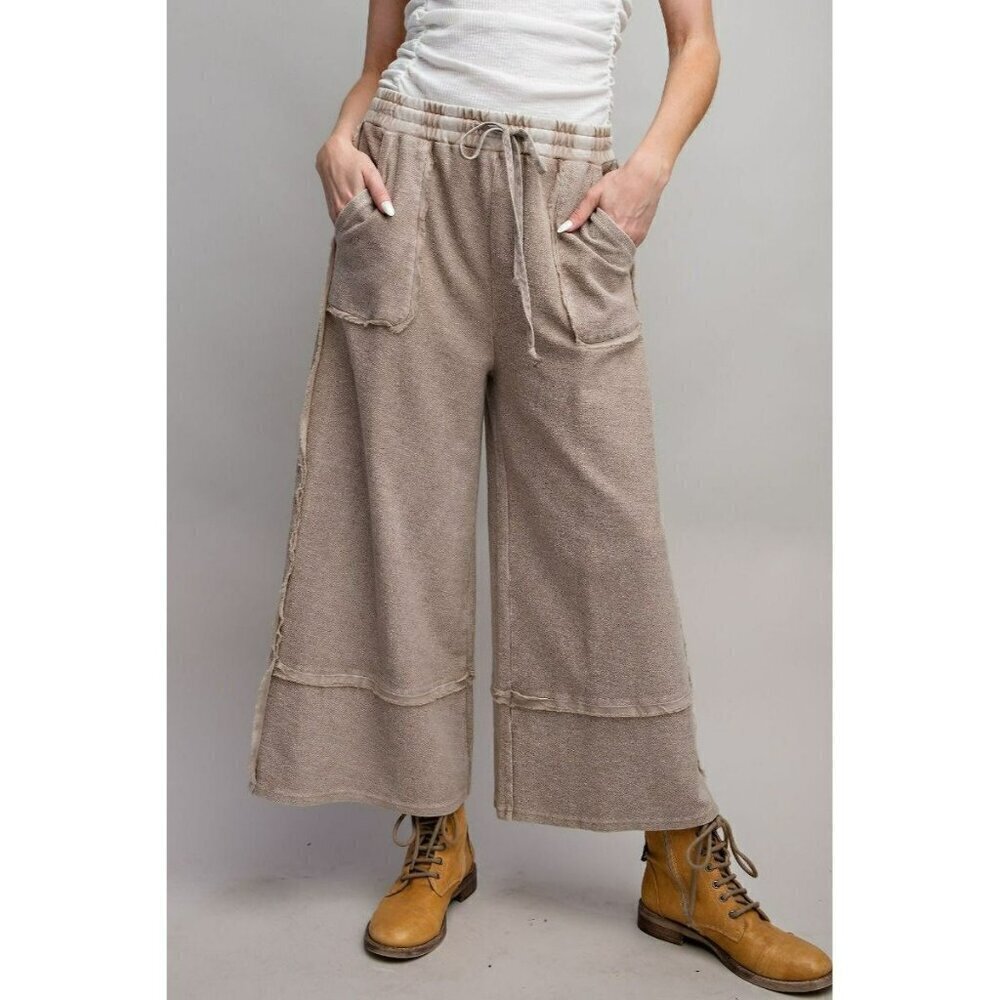Let's Chill Comfy Wide Leg Pants in Mushroom